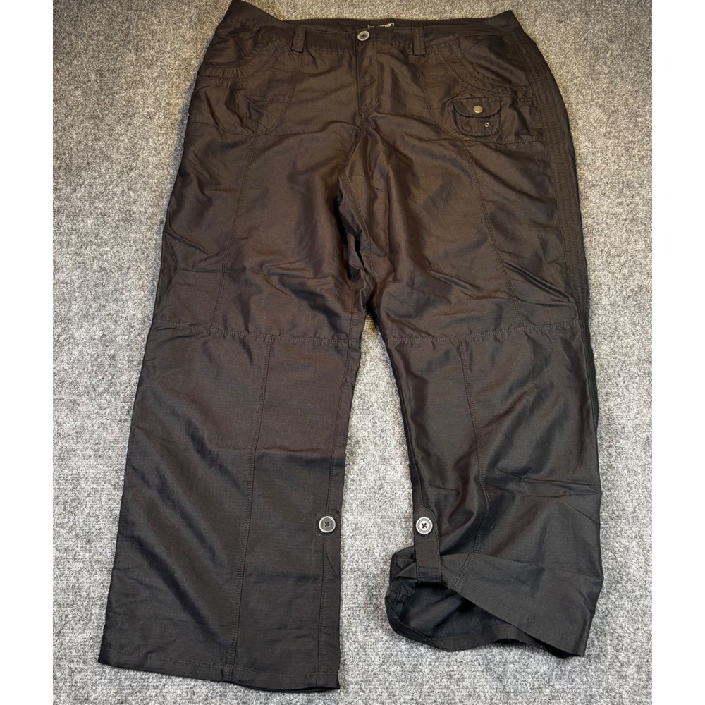 Lane Bryant Womens Black Cargo Pants Cropped Button Hem Size 18
